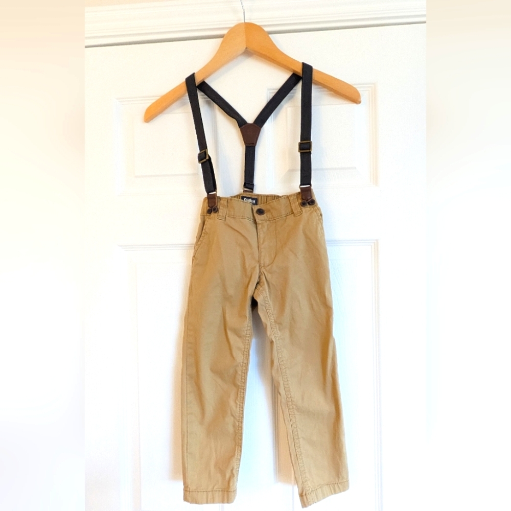 OshKosh Boys Khaki Casual Dress Pants with Suspenders, Size 4T